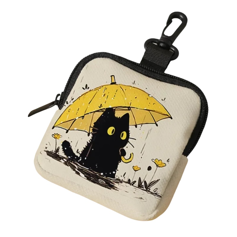 Mini Coin Purse, Cat Print Lightweight Waterproof Earphone Bag, Multiple Styles Artificial Leather Wallet, Friends Gift