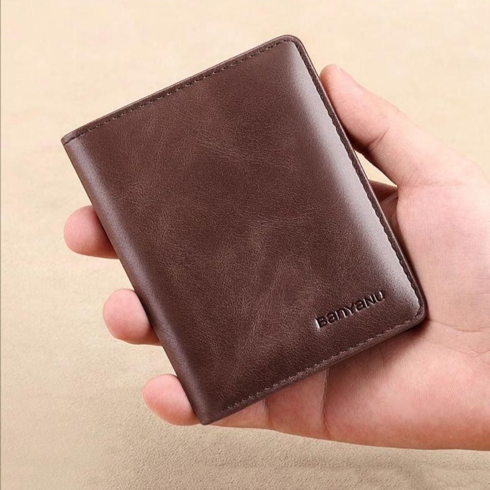 Vintage Leather Mini Wallets for Men, Fashion Black Khaki RFID Card Holder, Slim Money Clip Purse, Men's Wallet Bag