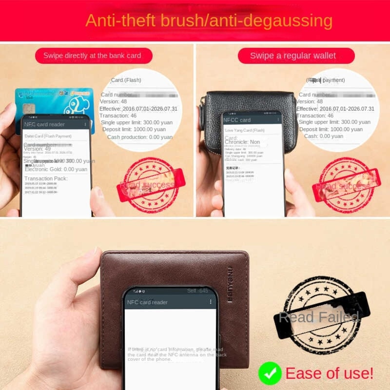 Vintage Leather Mini Wallets for Men, Fashion Black Khaki RFID Card Holder, Slim Money Clip Purse, Men's Wallet Bag