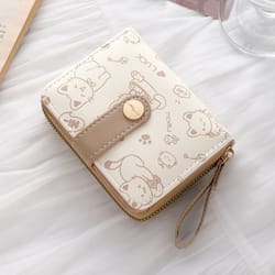 cute printed cat coin purse, women girl fashion short wallet, pu leather id card holder, lightweight travel coin bag