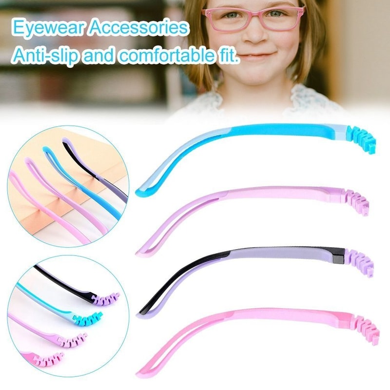 Silicone Glasses Legs Snap-on Replacement for Children's Eyeglasses, Ultra Light Bicolor Silicone Glasses Arm Accessorie