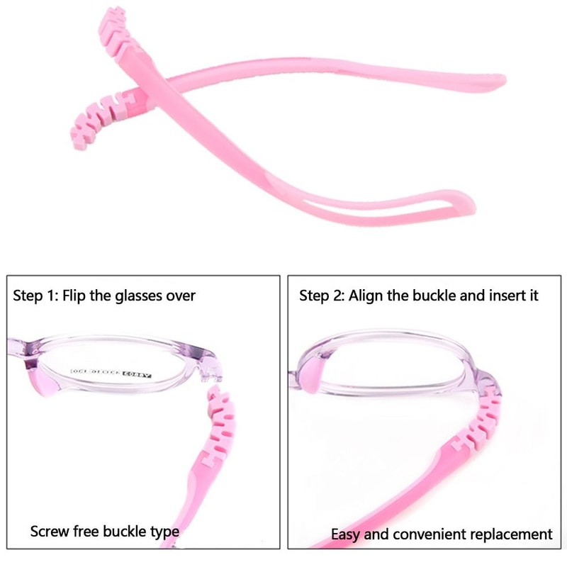 Silicone Glasses Legs Snap-on Replacement for Children's Eyeglasses, Ultra Light Bicolor Silicone Glasses Arm Accessorie