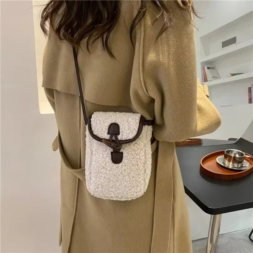 Fashion Winter Lambswool Phone Bag, Sweet Lovely Portable Women Wallets, Faux Fur Plush Shoulder Bags