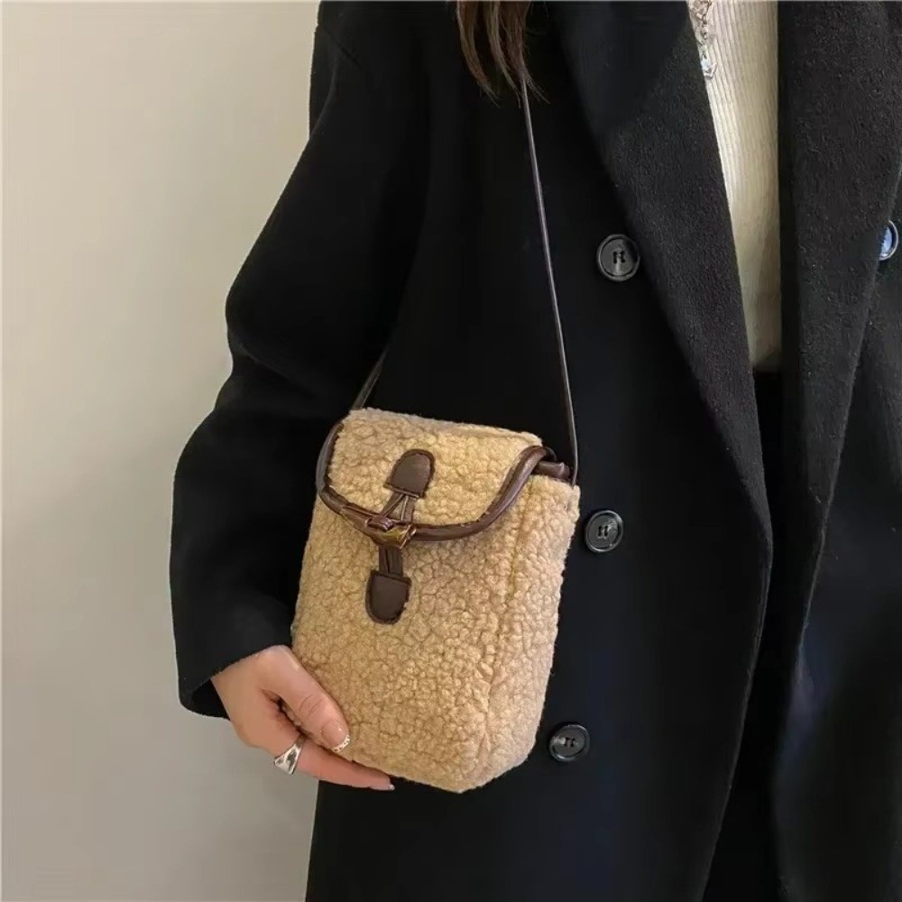 Fashion Winter Lambswool Phone Bag, Sweet Lovely Portable Women Wallets, Faux Fur Plush Shoulder Bags