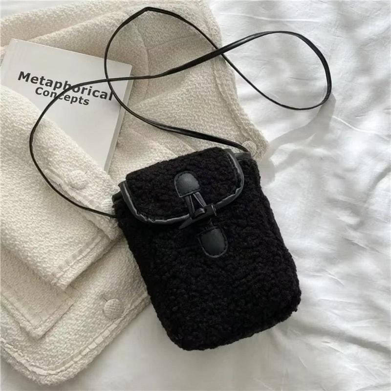 Fashion Winter Lambswool Phone Bag, Sweet Lovely Portable Women Wallets, Faux Fur Plush Shoulder Bags