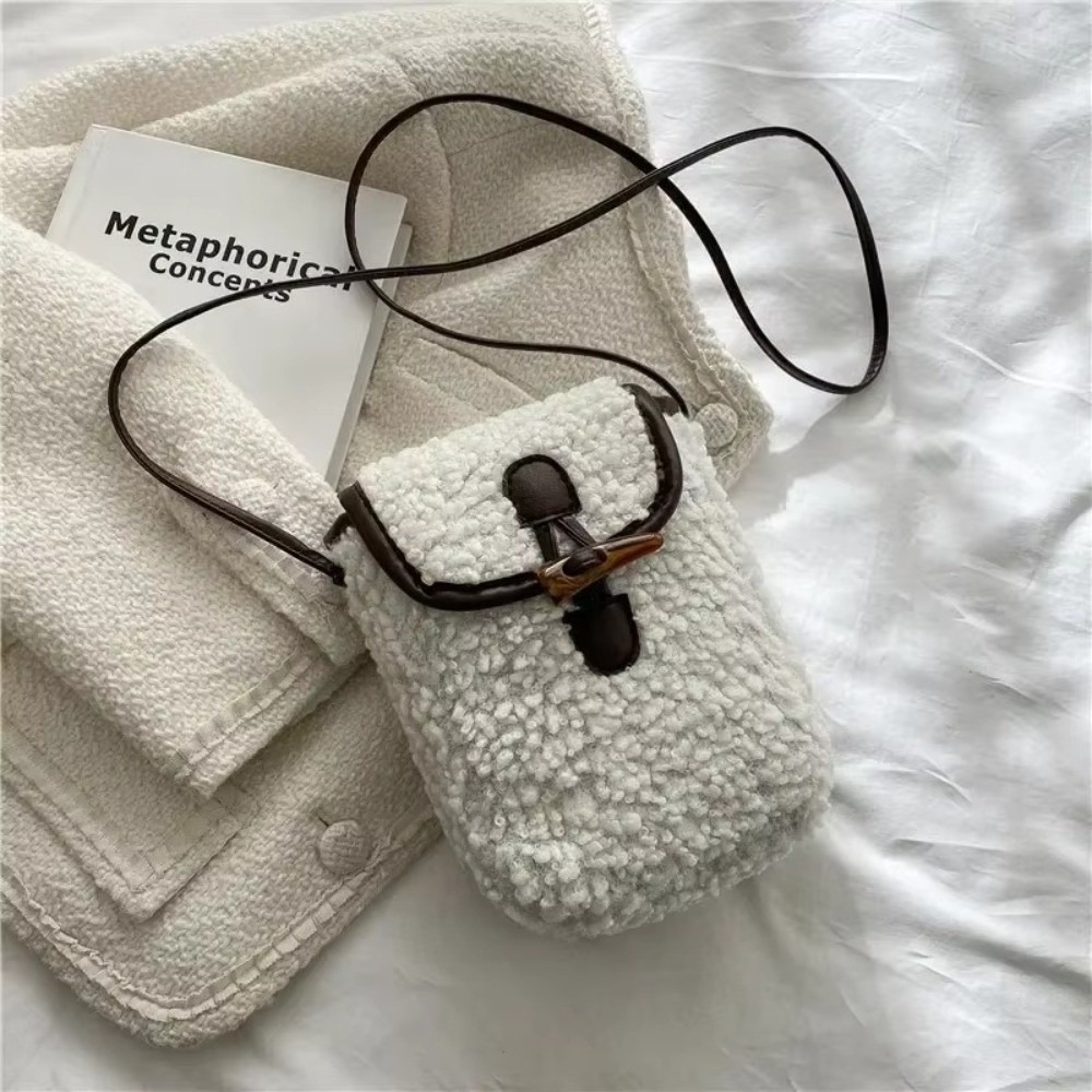 Fashion Winter Lambswool Phone Bag, Sweet Lovely Portable Women Wallets, Faux Fur Plush Shoulder Bags