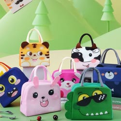 portable cartoon stereoscopic lunch bag, thermal insulated lunch box with oxford cloth tote, ideal for kids and adults
