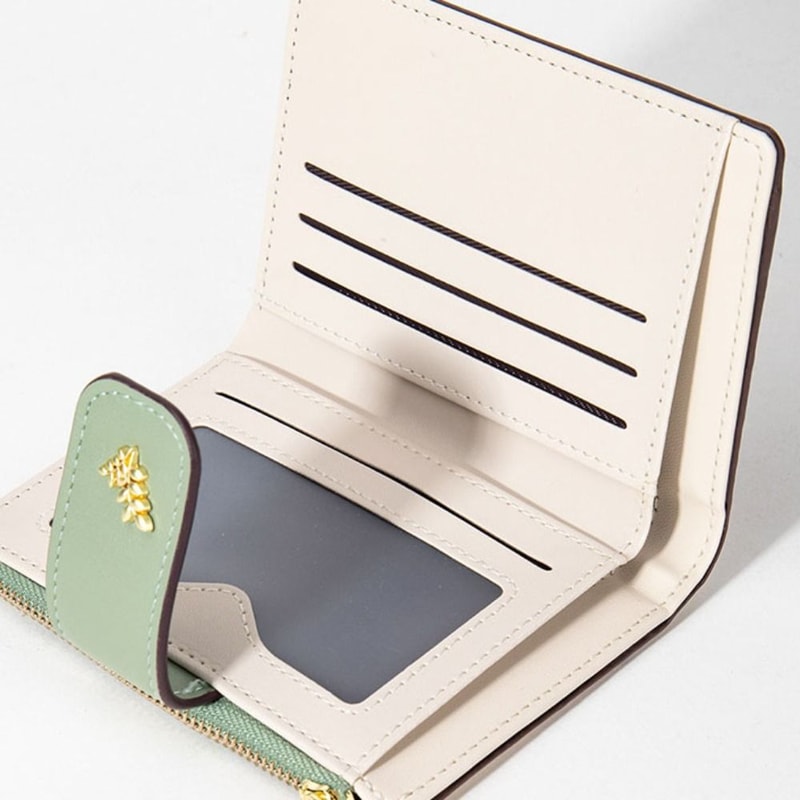 Slim PU Leather Short Wallet, Multi-Cards Zipper Coin Purse, Small Flowers Card Bag Wallet for Women, Girl, Zipper