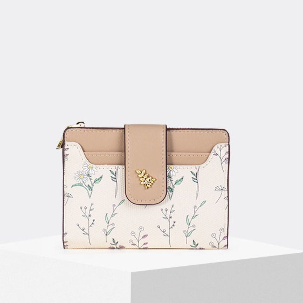 Slim PU Leather Short Wallet, Multi-Cards Zipper Coin Purse, Small Flowers Card Bag Wallet for Women, Girl, Zipper