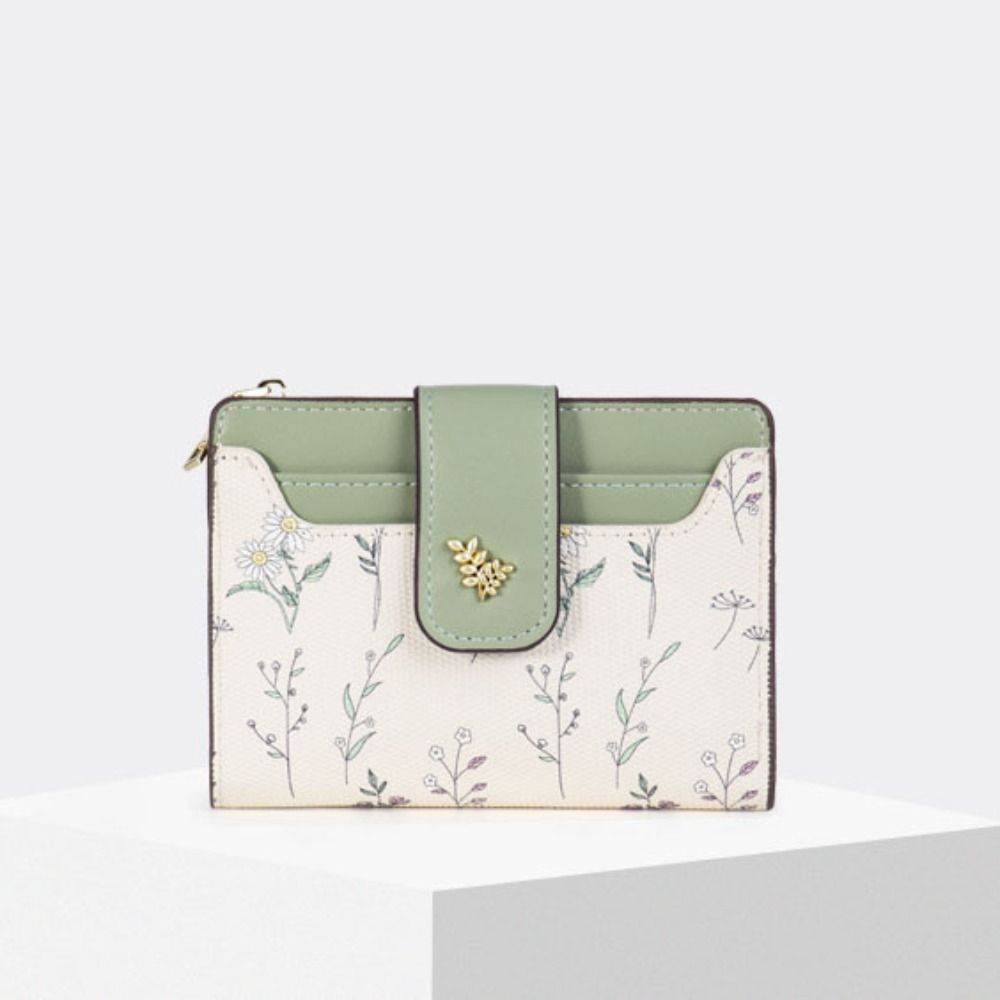 Slim PU Leather Short Wallet, Multi-Cards Zipper Coin Purse, Small Flowers Card Bag Wallet for Women, Girl, Zipper