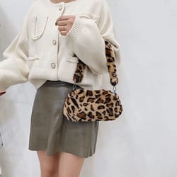 autumn winter women's shoulder bag, animal print leopard plush, messenger crossbody underarm bag