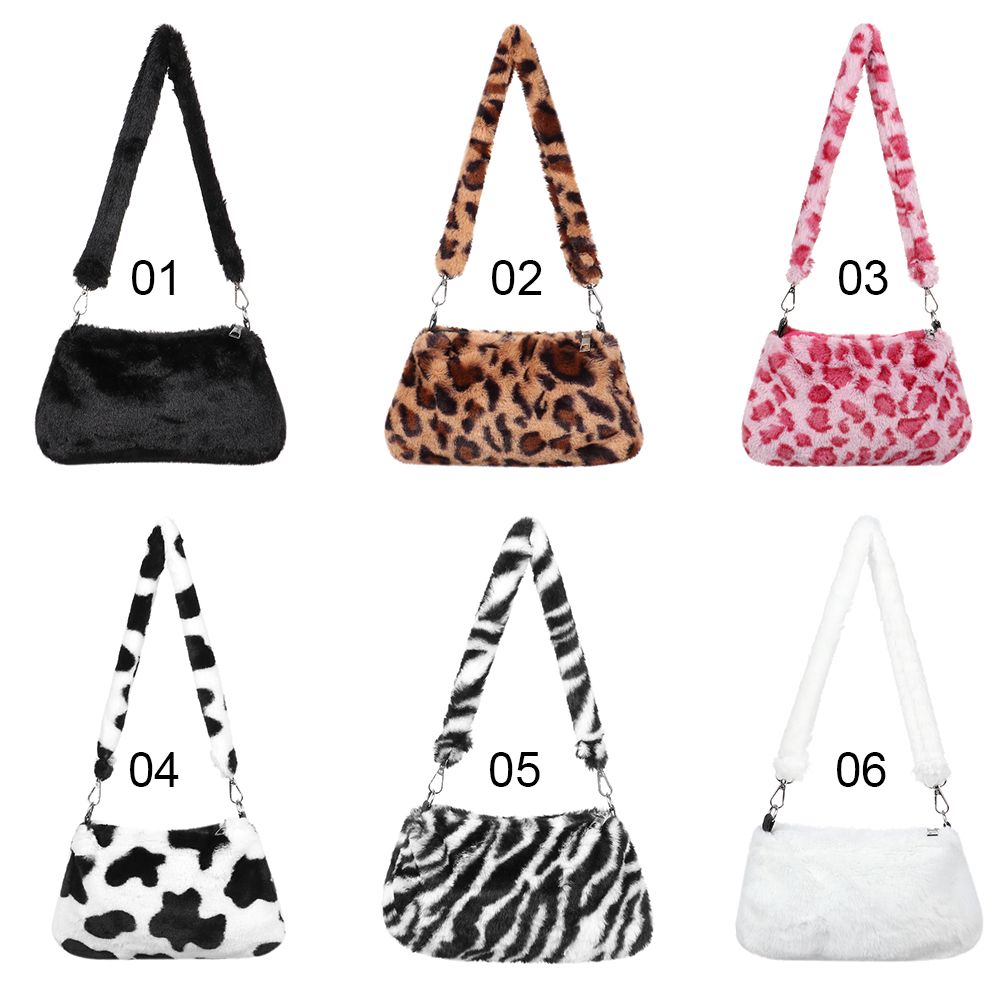 Autumn Winter Women's Shoulder Bag, Animal Print Leopard Plush, Messenger Crossbody Underarm Bag