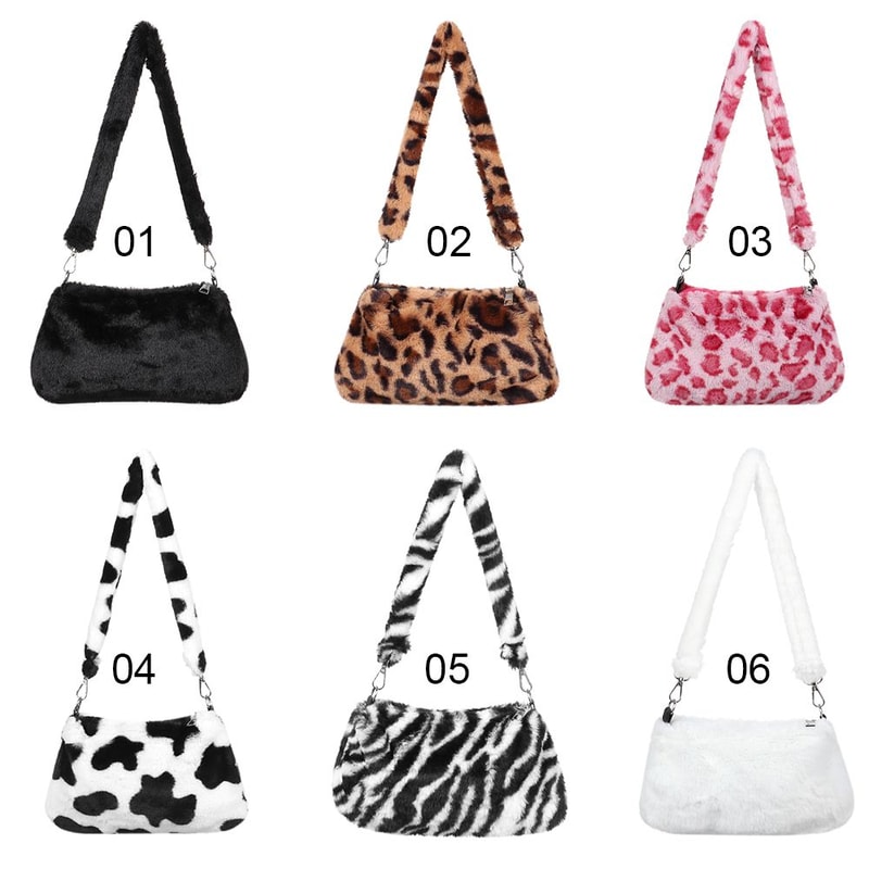 Autumn Winter Women's Shoulder Bag, Animal Print Leopard Plush, Messenger Crossbody Underarm Bag