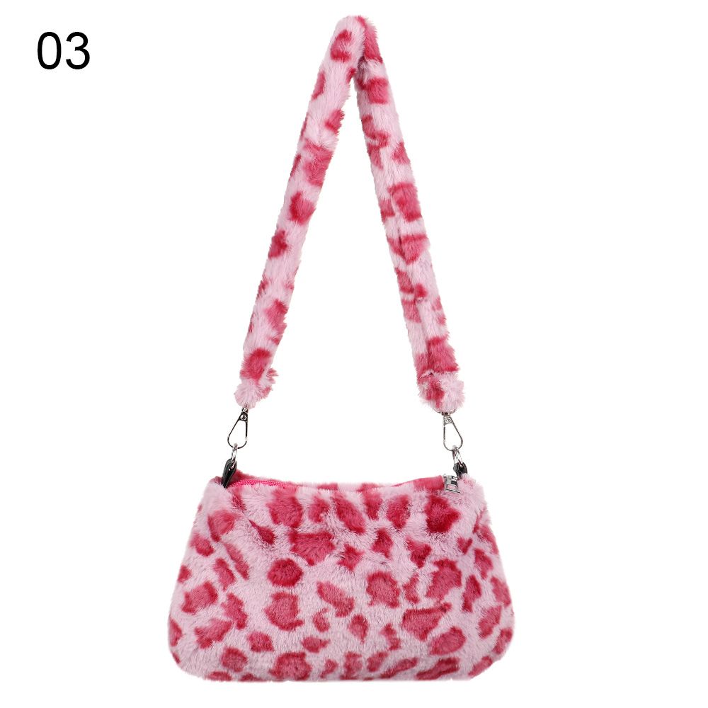 Autumn Winter Women's Shoulder Bag, Animal Print Leopard Plush, Messenger Crossbody Underarm Bag