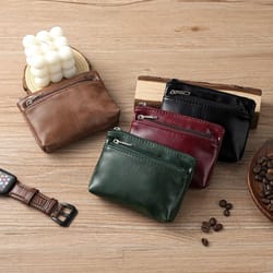 vintage pu leather men zero wallet, natural cowhide zipper key bag, women's bank card bag, fashion mini coin card holder