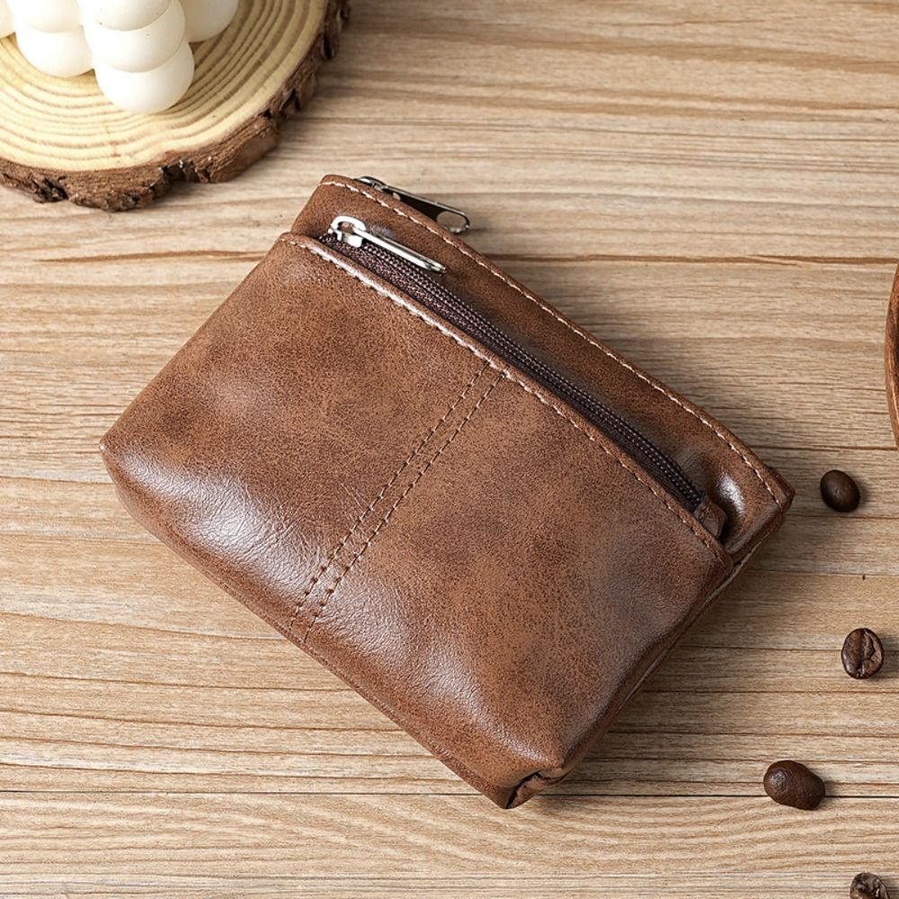 Vintage PU Leather Men Zero Wallet, Natural Cowhide Zipper Key Bag, Women's Bank Card Bag, Fashion Mini Coin Card Holder