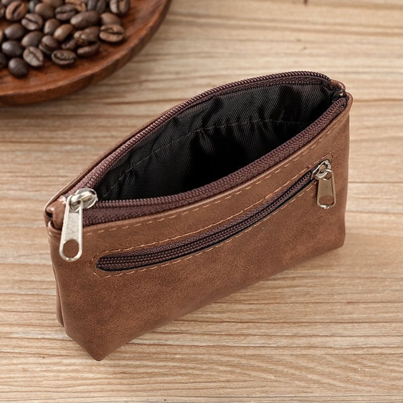 Vintage PU Leather Men Zero Wallet, Natural Cowhide Zipper Key Bag, Women's Bank Card Bag, Fashion Mini Coin Card Holder