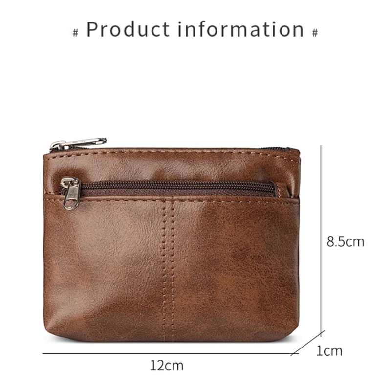 Vintage PU Leather Men Zero Wallet, Natural Cowhide Zipper Key Bag, Women's Bank Card Bag, Fashion Mini Coin Card Holder