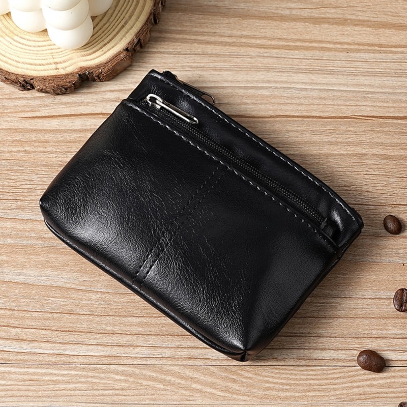 Vintage PU Leather Men Zero Wallet, Natural Cowhide Zipper Key Bag, Women's Bank Card Bag, Fashion Mini Coin Card Holder