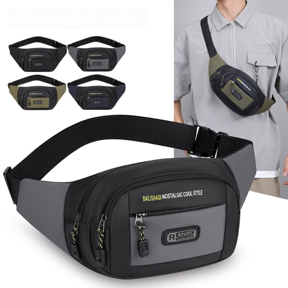 Oxford Men Waist Bag, Large Capacity Anti-theft Sports Mobile Phone Bag, Multi-layer Business Wallet Chest Bag