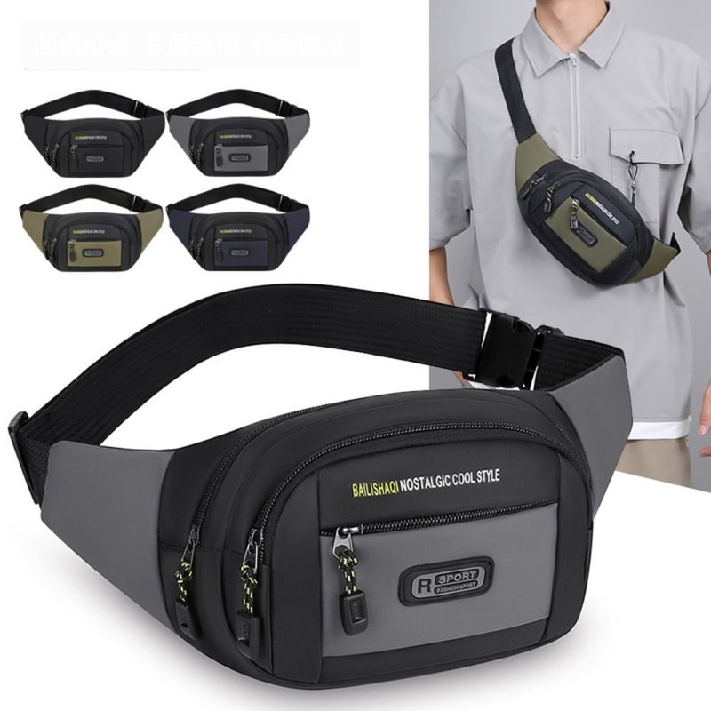 Oxford Men Waist Bag, Large Capacity Anti-theft Sports Mobile Phone Bag, Multi-layer Business Wallet Chest Bag