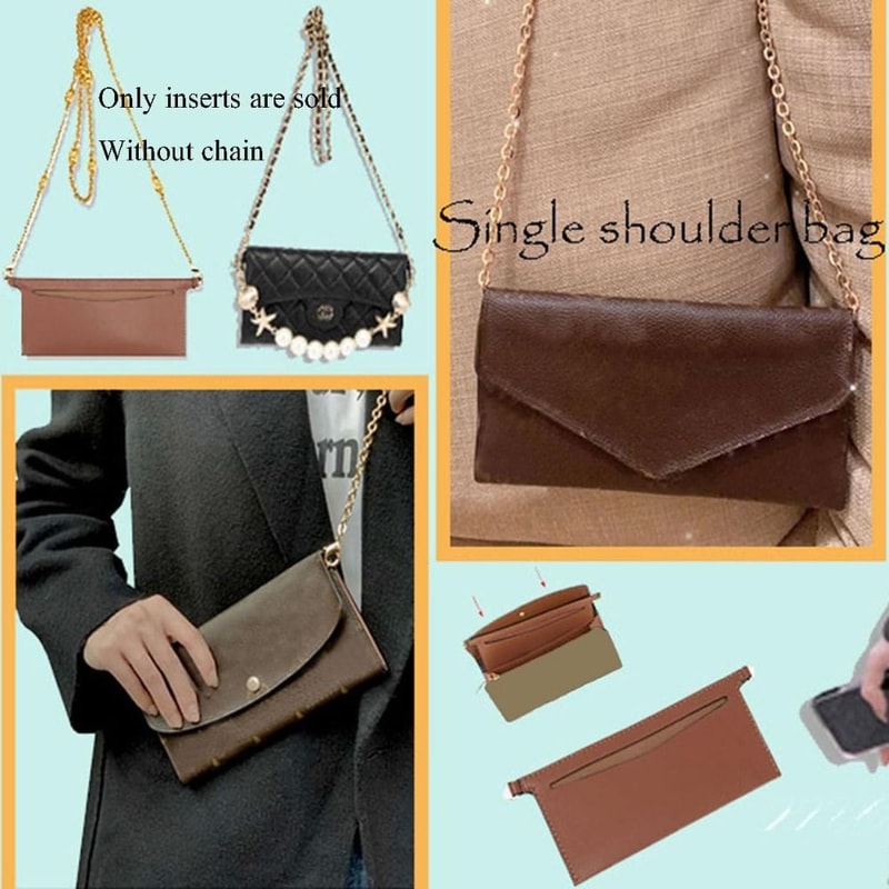 PU Leather Wallet Insert For Chain Strap With D Rings Women Crossbody Purse Insert Organizer 4