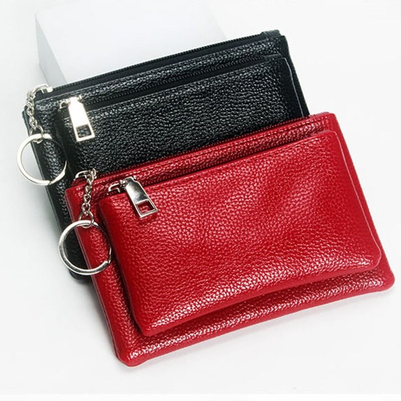 PU Leather Slim Wallet Fashion Solid Color Zipper Coin Purse Credit Card Holder Lychee Pattern Clut 0
