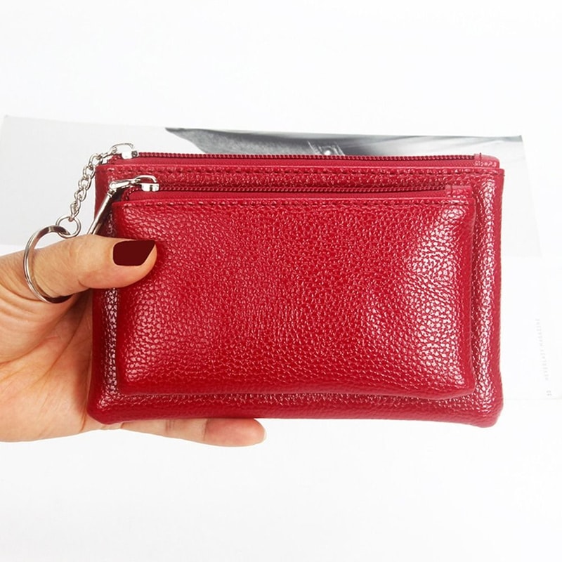 PU Leather Slim Wallet Fashion Solid Color Zipper Coin Purse Credit Card Holder Lychee Pattern Clut 3