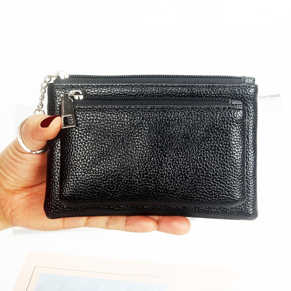 PU Leather Slim Wallet Fashion Solid Color Zipper Coin Purse Credit Card Holder Lychee Pattern Clut 6