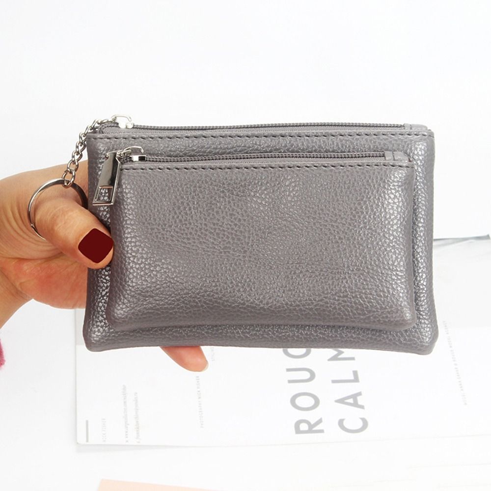 PU Leather Slim Wallet Fashion Solid Color Zipper Coin Purse Credit Card Holder Lychee Pattern Clut 10