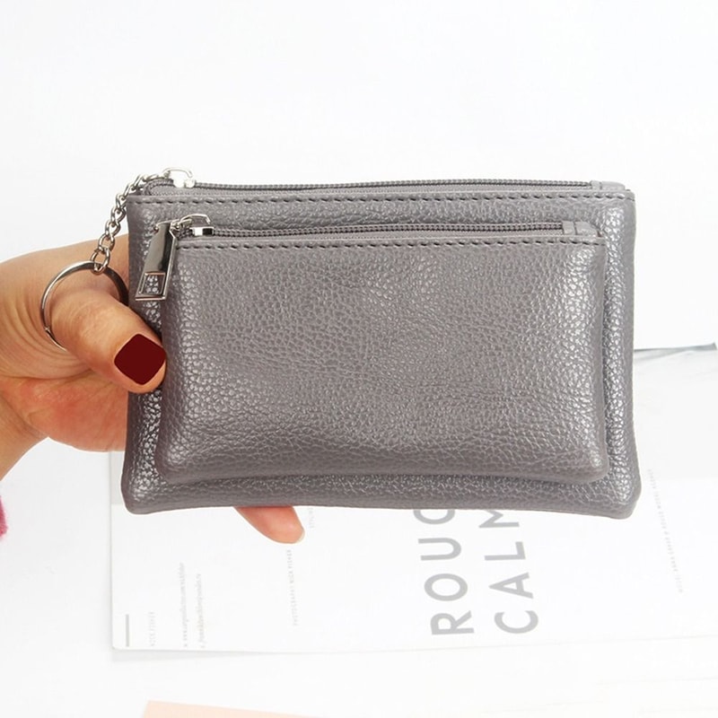 PU Leather Slim Wallet Fashion Solid Color Zipper Coin Purse Credit Card Holder Lychee Pattern Clut 10