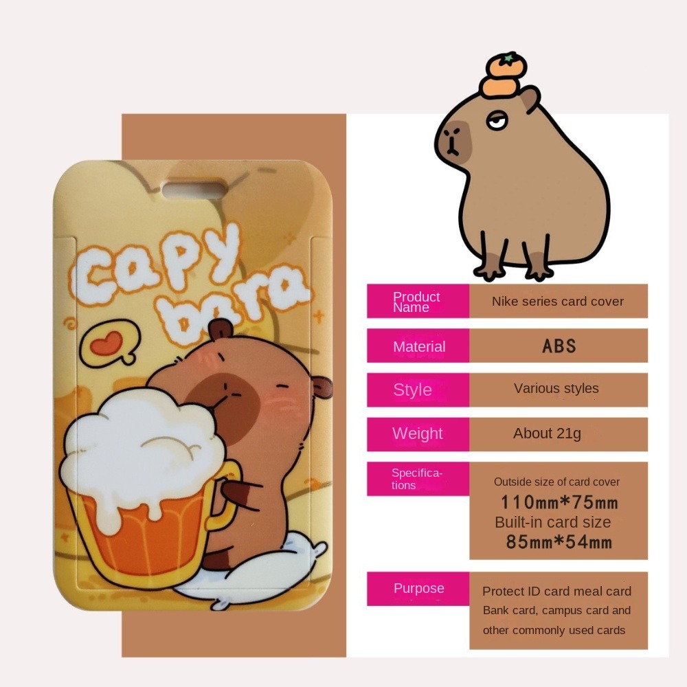 Cute New Capibala Cartoon Printing Slide Card Case, Waterproof ABS, Anti Loss Card Sleeve, Student Cute Card Holder