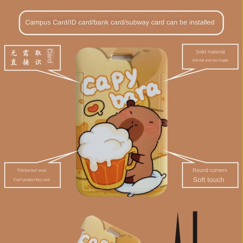 Cute New Capibala Cartoon Printing Slide Card Case, Waterproof ABS, Anti Loss Card Sleeve, Student Cute Card Holder
