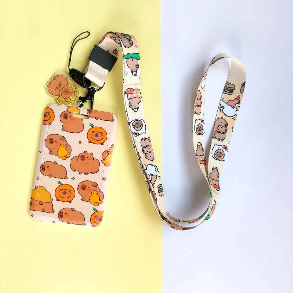 Cute New Capibala Cartoon Printing Slide Card Case, Waterproof ABS, Anti Loss Card Sleeve, Student Cute Card Holder