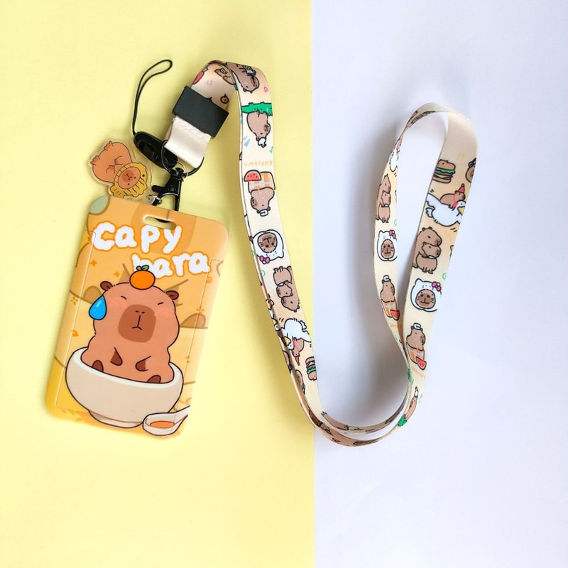 Cute New Capibala Cartoon Printing Slide Card Case, Waterproof ABS, Anti Loss Card Sleeve, Student Cute Card Holder