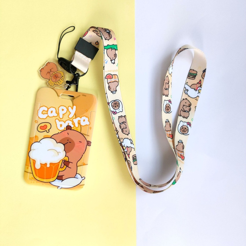 Cute New Capibala Cartoon Printing Slide Card Case, Waterproof ABS, Anti Loss Card Sleeve, Student Cute Card Holder