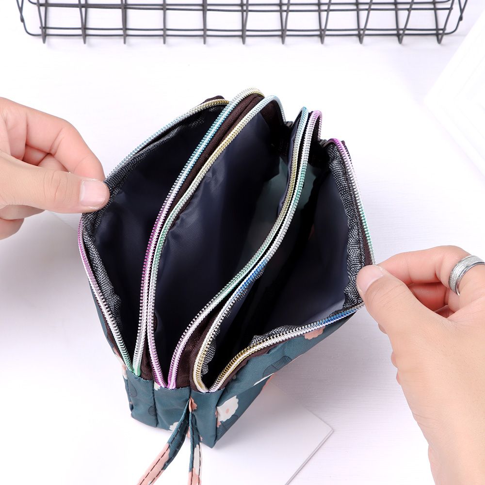 Women Handbag Print Canvas Wristlet Bag, Three Layer Long Wallet, Large Capacity Coin Purse, Waterproof