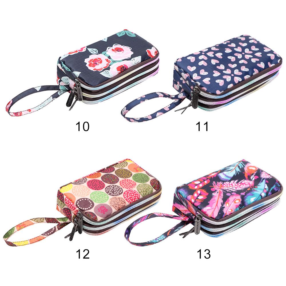 Women Handbag Print Canvas Wristlet Bag, Three Layer Long Wallet, Large Capacity Coin Purse, Waterproof