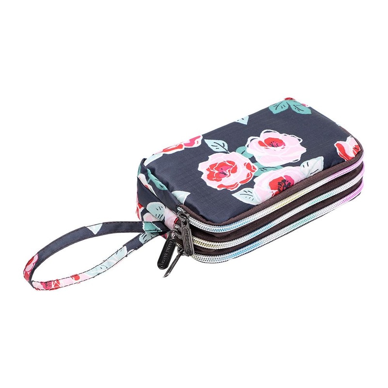 Women Handbag Print Canvas Wristlet Bag, Three Layer Long Wallet, Large Capacity Coin Purse, Waterproof
