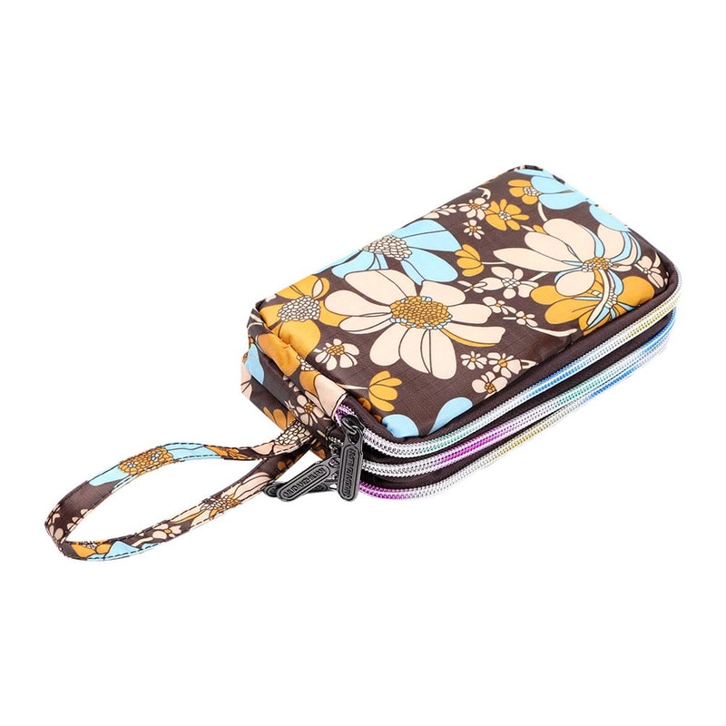 Women Handbag Print Canvas Wristlet Bag, Three Layer Long Wallet, Large Capacity Coin Purse, Waterproof