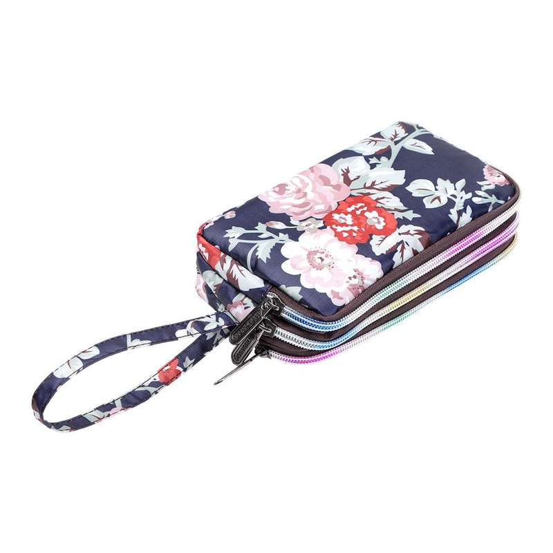 Women Handbag Print Canvas Wristlet Bag, Three Layer Long Wallet, Large Capacity Coin Purse, Waterproof
