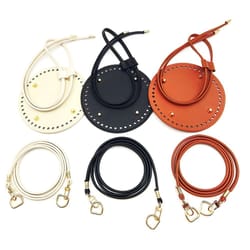 round pu leather crochet bag, handmade drawstring accessories, woven bag set, durable solid color bag bottom base