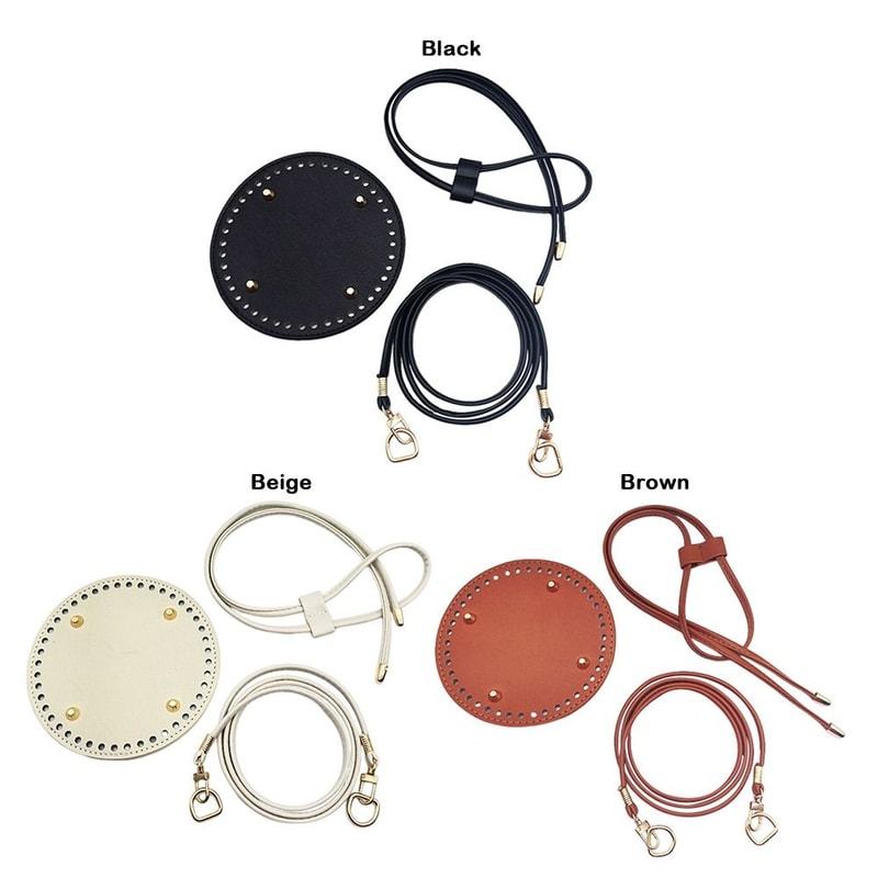 Round PU Leather Crochet Bag Handmade Drawstring Accessories Woven Bag Set Durable Solid Color Bag 1