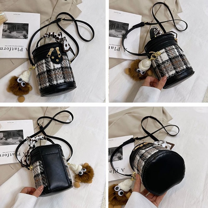 Round PU Leather Crochet Bag Handmade Drawstring Accessories Woven Bag Set Durable Solid Color Bag 5