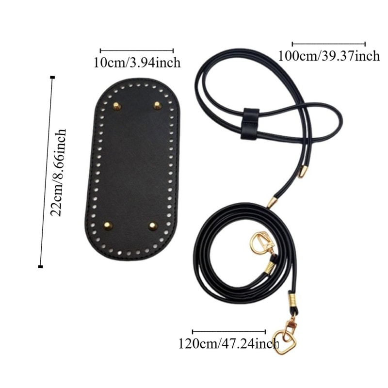 Round PU Leather Crochet Bag Handmade Drawstring Accessories Woven Bag Set Durable Solid Color Bag 7