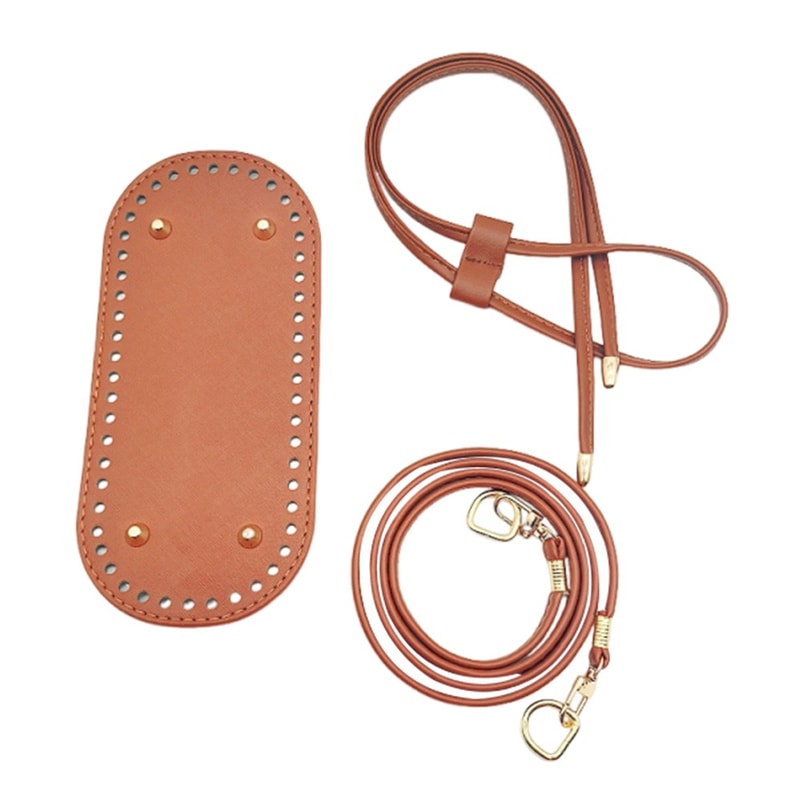 Round PU Leather Crochet Bag Handmade Drawstring Accessories Woven Bag Set Durable Solid Color Bag 9