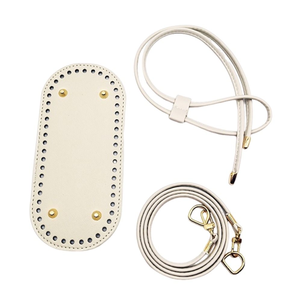 Round PU Leather Crochet Bag Handmade Drawstring Accessories Woven Bag Set Durable Solid Color Bag 11