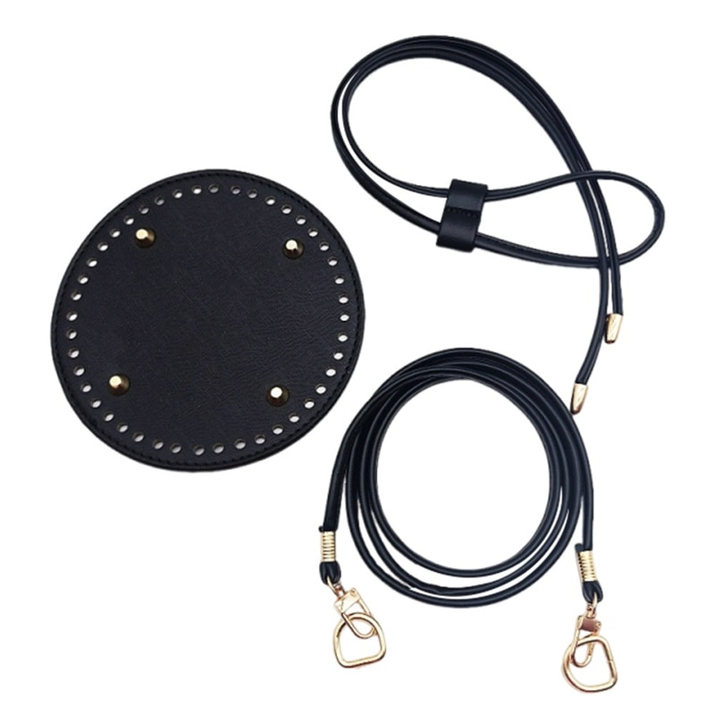 Round PU Leather Crochet Bag Handmade Drawstring Accessories Woven Bag Set Durable Solid Color Bag 6