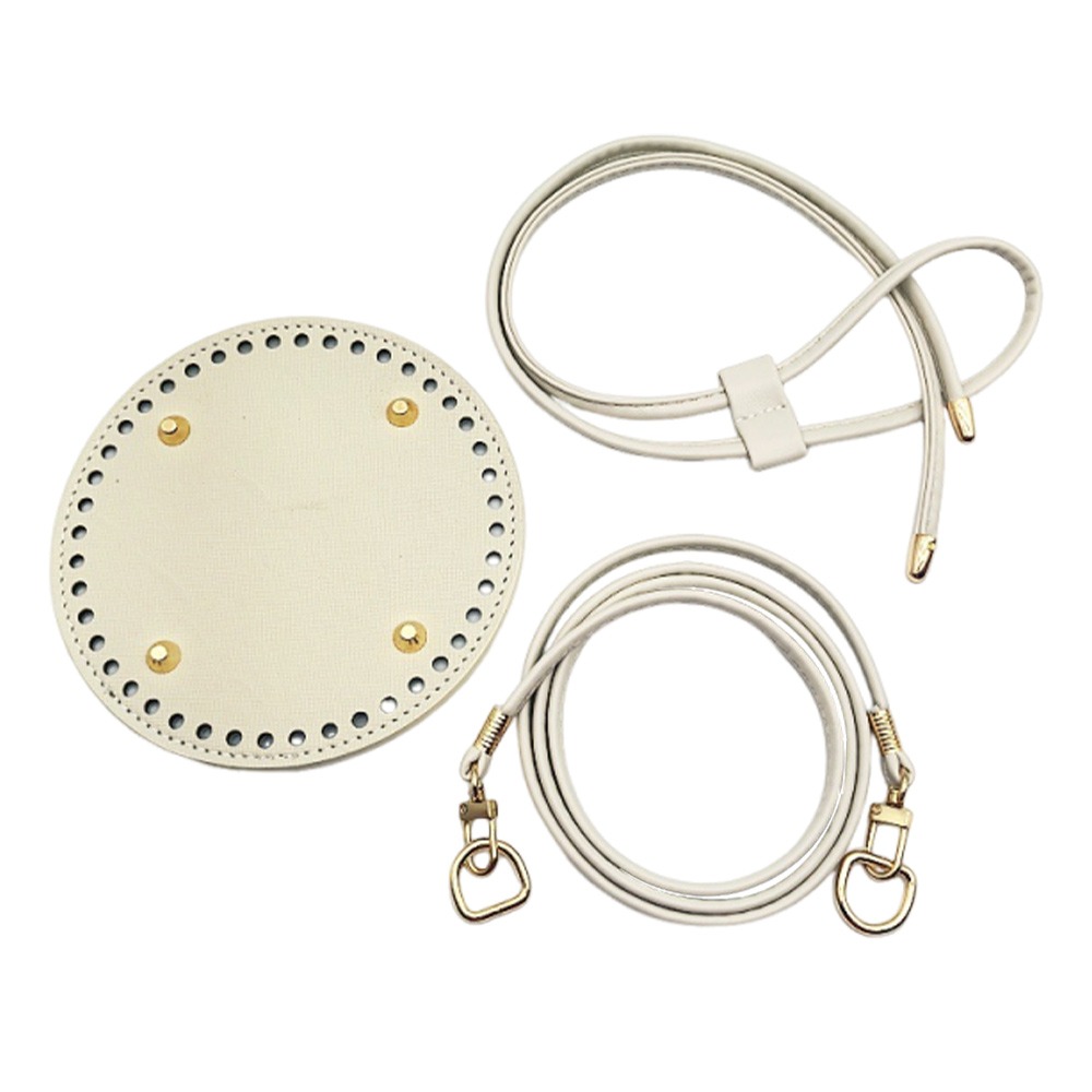 Round PU Leather Crochet Bag Handmade Drawstring Accessories Woven Bag Set Durable Solid Color Bag 10