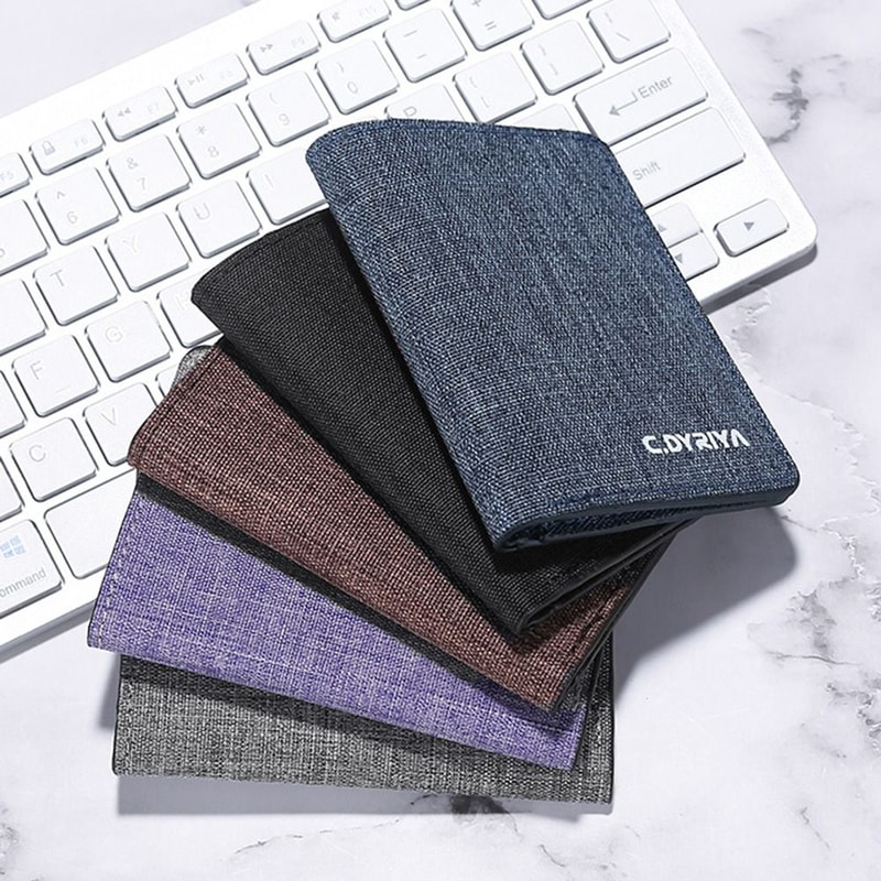 Women Men Short Wallet, Portable Canvas Zippered Coin Purse, Multi-Purpose Business Card Holder